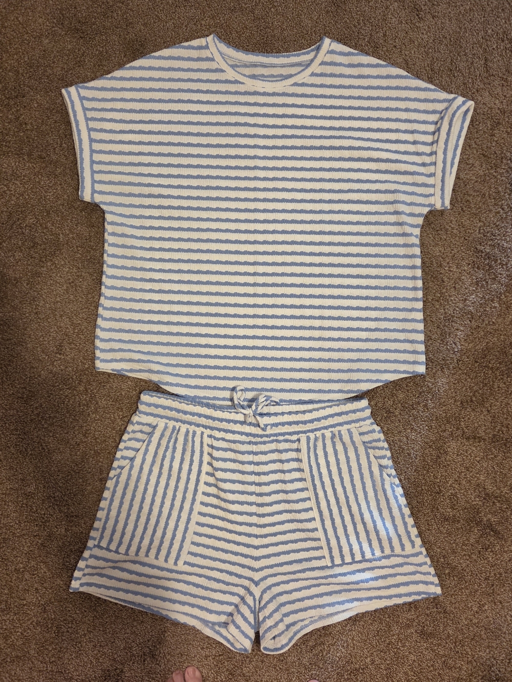 Women’s Two Piece Blue Stripe Lounge Tee & Shorts Set